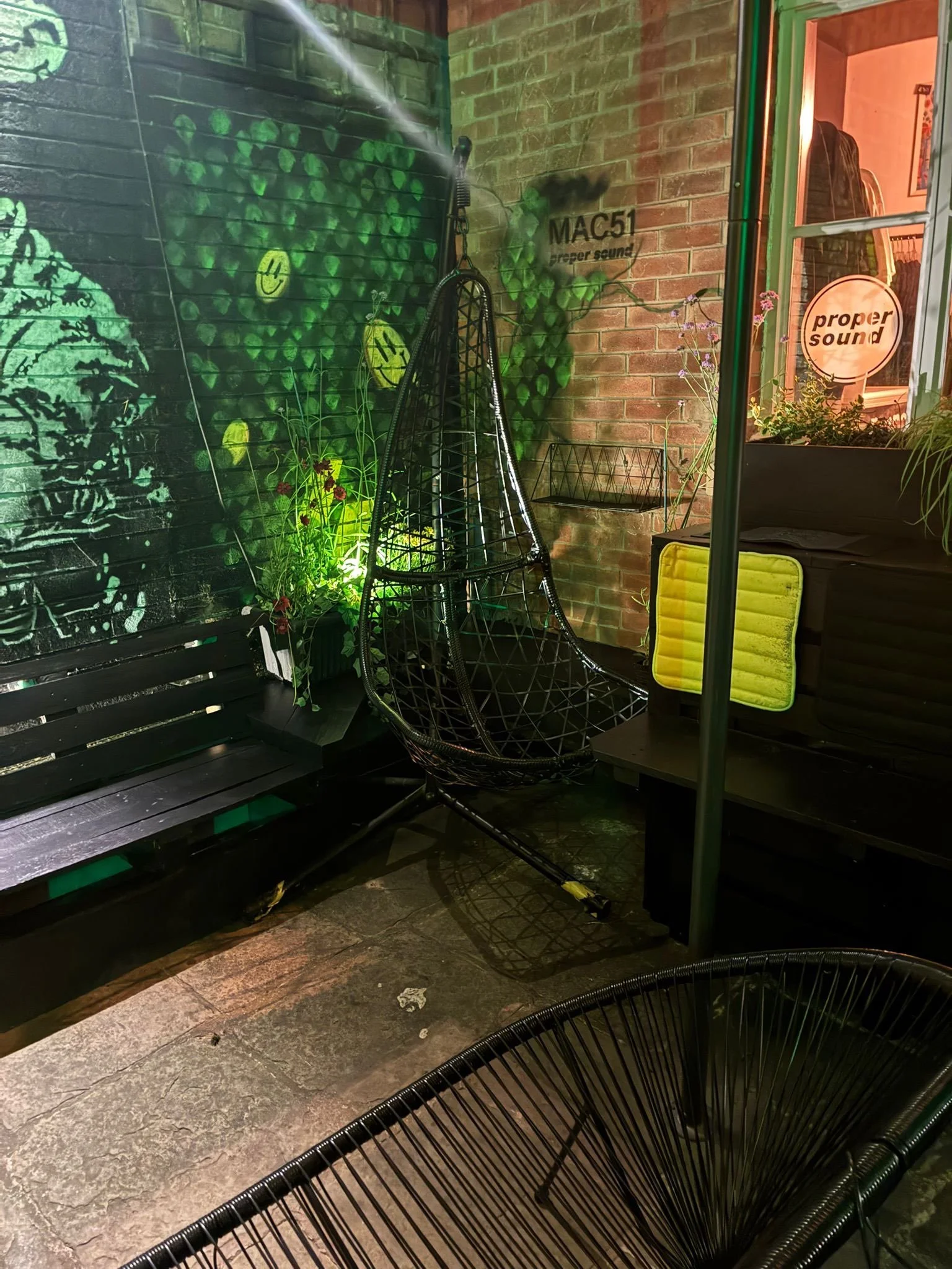A visitor at the Proper Sound courtyard
